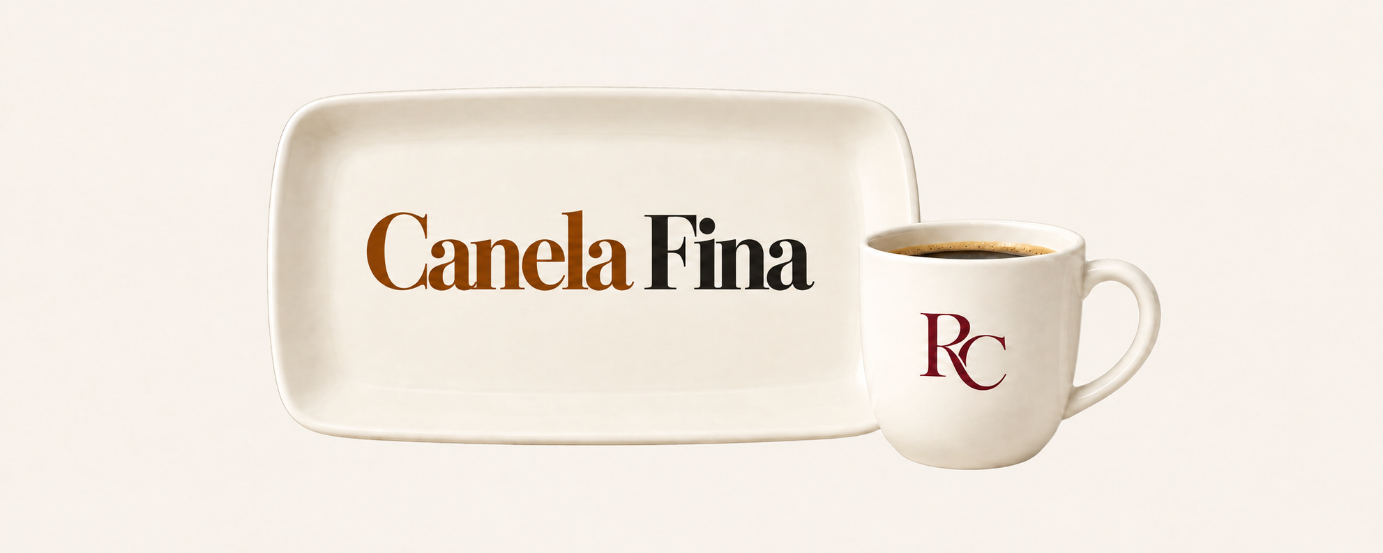Logotipo de Canela Fina con plato y taza RC